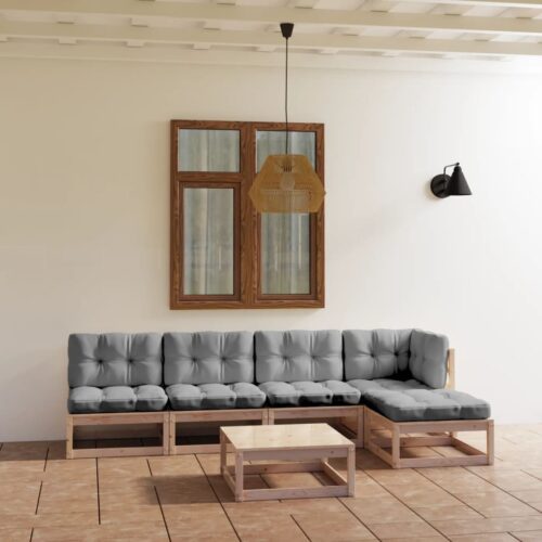 6-Piece Garden Lounge Set with Cushions Pine Wood Outdoor Patio Furniture - Image 2