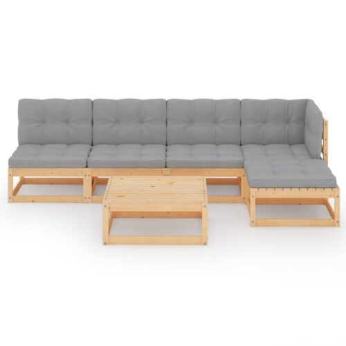 6-Piece Garden Lounge Set with Cushions Pine Wood Outdoor Patio Furniture - Image 3