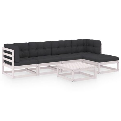 6-Piece Garden Lounge Set with Cushions Pine Wood Outdoor Patio Furniture