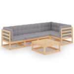 6-Piece Garden Lounge Set with Cushions Pine Wood Outdoor Patio Furniture