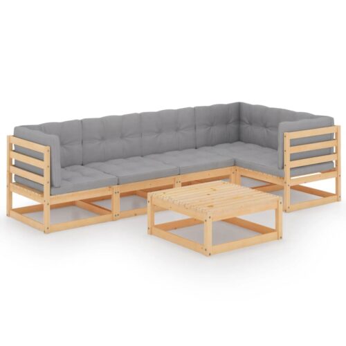 6-Piece Garden Lounge Set with Cushions Pine Wood Outdoor Patio Furniture