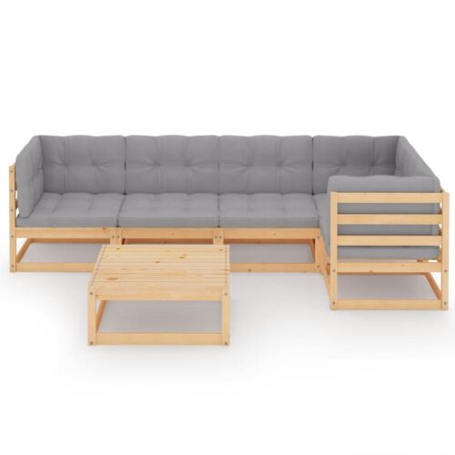 6-Piece Garden Lounge Set with Cushions Pine Wood Outdoor Patio Furniture - Image 3