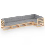 6-Piece Garden Lounge Set with Cushions Pine Wood Outdoor Patio Furniture