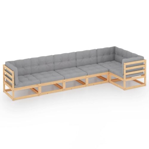 6-Piece Garden Lounge Set with Cushions Pine Wood Outdoor Patio Furniture