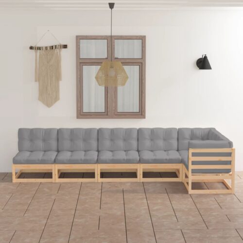 6-Piece Garden Lounge Set with Cushions Pine Wood Outdoor Patio Furniture - Image 2