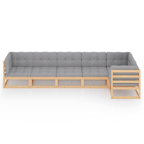 6-Piece Garden Lounge Set with Cushions Pine Wood Outdoor Patio Furniture - Image 3