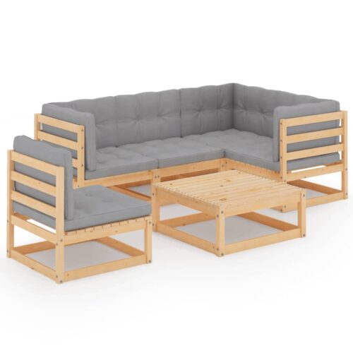 6-Piece Garden Lounge Set with Cushions Pine Wood Outdoor Patio Furniture