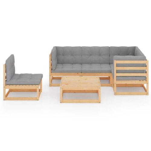 6-Piece Garden Lounge Set with Cushions Pine Wood Outdoor Patio Furniture - Image 3