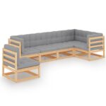 6-Piece Garden Lounge Set with Cushions Pine Wood Outdoor Patio Furniture