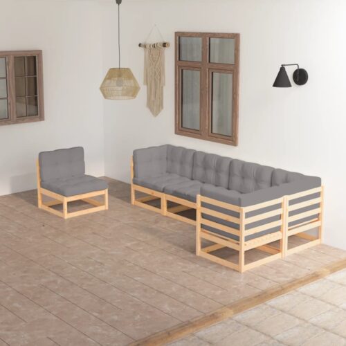6-Piece Garden Lounge Set with Cushions Pine Wood Outdoor Patio Furniture - Image 2