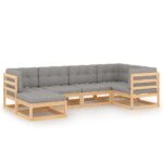 6-Piece Garden Lounge Set with Cushions Pine Wood Outdoor Patio Furniture