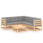 6-Piece Garden Lounge Set with Cushions Pine Wood Outdoor Patio Furniture