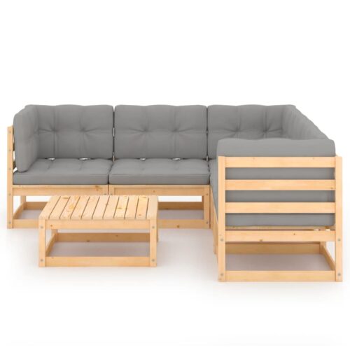 6-Piece Garden Lounge Set with Cushions Pine Wood Outdoor Patio Furniture - Image 3