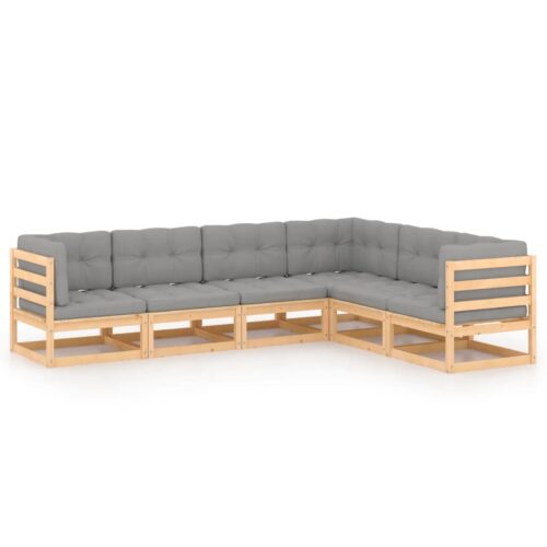 6-Piece Garden Lounge Set with Cushions Pine Wood Outdoor Patio Furniture
