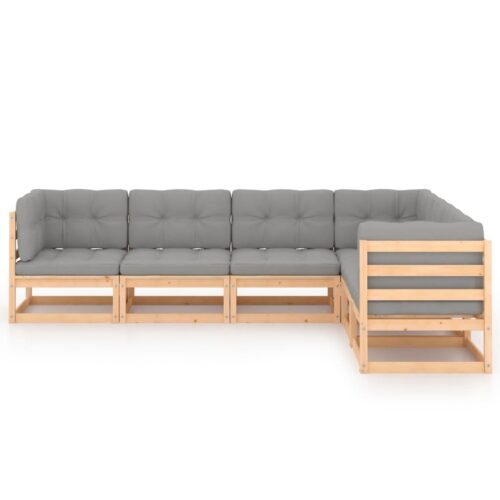 6-Piece Garden Lounge Set with Cushions Pine Wood Outdoor Patio Furniture - Image 3