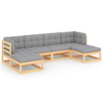 6-Piece Garden Lounge Set with Cushions Pine Wood Outdoor Patio Furniture
