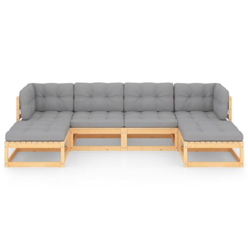 6-Piece Garden Lounge Set with Cushions Pine Wood Outdoor Patio Furniture - Image 3