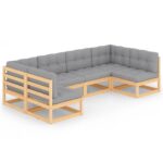 6-Piece Garden Lounge Set with Cushions Pine Wood Outdoor Patio Furniture
