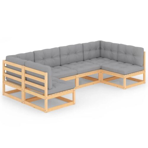 6-Piece Garden Lounge Set with Cushions Pine Wood Outdoor Patio Furniture