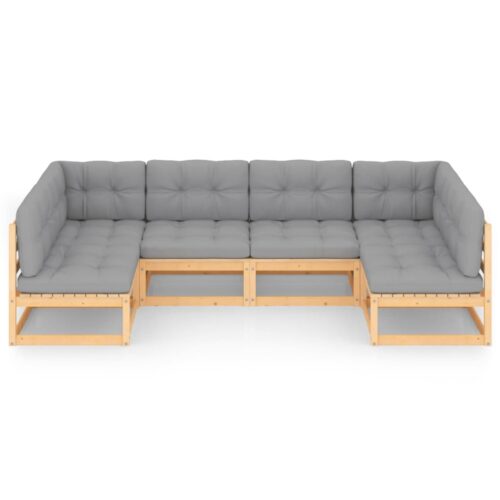 6-Piece Garden Lounge Set with Cushions Pine Wood Outdoor Patio Furniture - Image 3