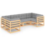 6-Piece Garden Lounge Set with Cushions Pine Wood Outdoor Patio Furniture