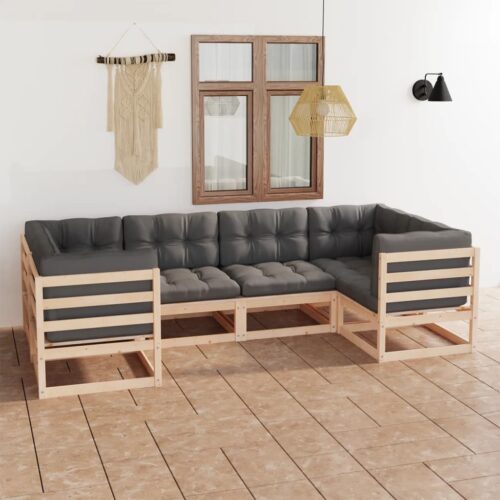 6-Piece Garden Lounge Set with Cushions Pine Wood Outdoor Patio Furniture - Image 2