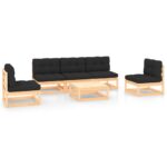 6-Piece Garden Lounge Set with Cushions Pine Wood Outdoor Patio Furniture