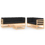 6-Piece Garden Lounge Set with Cushions Pine Wood Outdoor Patio Furniture