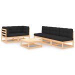 6-Piece Garden Lounge Set with Cushions Pine Wood Outdoor Patio Furniture
