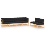 6-Piece Garden Lounge Set with Cushions Pine Wood Outdoor Patio Furniture