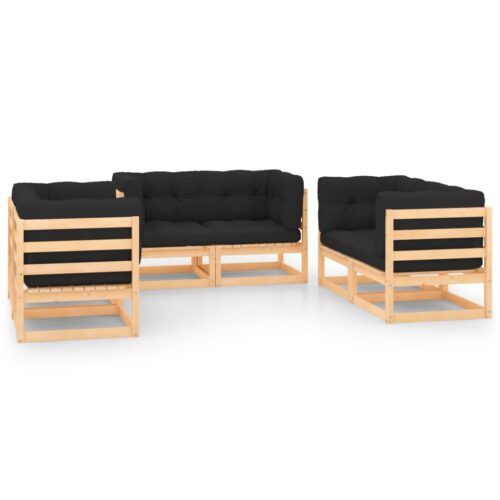 6-Piece Garden Lounge Set with Cushions Pine Wood Outdoor Patio Furniture