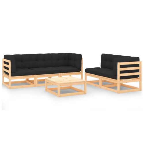 6-Piece Garden Lounge Set with Cushions Pine Wood Outdoor Patio Furniture