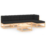 6-Piece Garden Lounge Set with Cushions Pine Wood Outdoor Patio Furniture