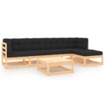 6-Piece Garden Lounge Set with Cushions Pine Wood Outdoor Patio Furniture