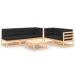 6-Piece Garden Lounge Set with Cushions Pine Wood Outdoor Patio Furniture
