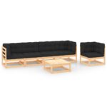 6-Piece Garden Lounge Set with Cushions Pine Wood Outdoor Patio Furniture