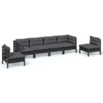 6-Piece Garden Lounge Set with Cushions Pine Wood Outdoor Patio Furniture