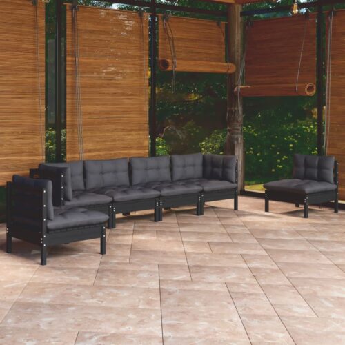 6-Piece Garden Lounge Set with Cushions Pine Wood Outdoor Patio Furniture - Image 2