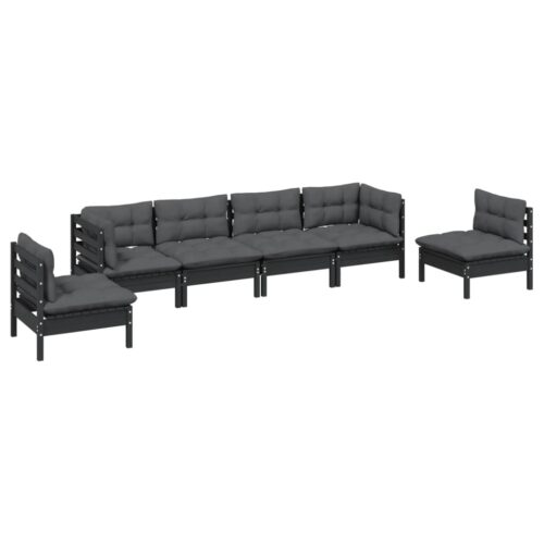 6-Piece Garden Lounge Set with Cushions Pine Wood Outdoor Patio Furniture - Image 3