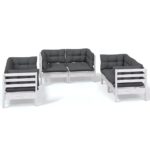 6-Piece Garden Lounge Set with Cushions Pine Wood Outdoor Patio Furniture