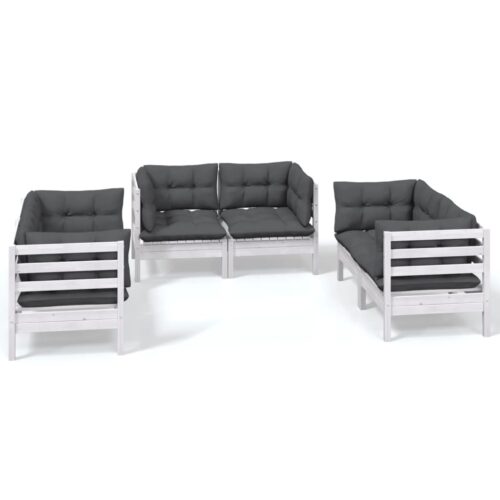 6-Piece Garden Lounge Set with Cushions Pine Wood Outdoor Patio Furniture