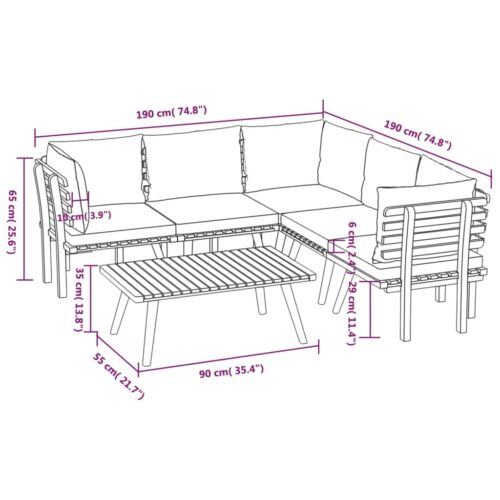6-Piece Garden Lounge Set with Cushions Wood Timber Outdoor Patio Furniture Acacia - Image 10