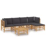 6-Piece Garden Lounge Set with Dark Grey Cushions Bamboo Outdoor Patio Furniture