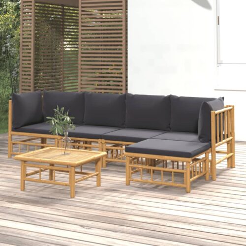 6-Piece Garden Lounge Set with Dark Grey Cushions Bamboo Outdoor Patio Furniture - Image 2