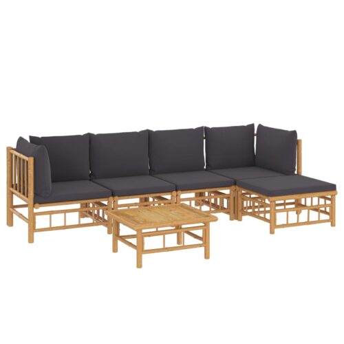 6-Piece Garden Lounge Set with Dark Grey Cushions Bamboo Outdoor Patio Furniture - Image 3
