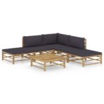 6-Piece Garden Lounge Set with Dark Grey Cushions Bamboo Outdoor Patio Furniture