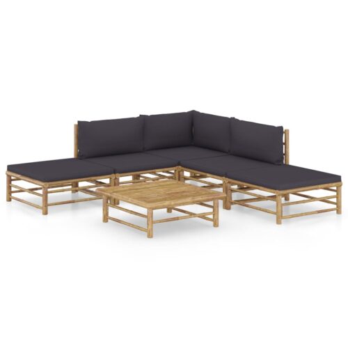 6-Piece Garden Lounge Set with Dark Grey Cushions Bamboo Outdoor Patio Furniture