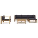 6-Piece Garden Lounge Set with Dark Grey Cushions Bamboo Outdoor Patio Furniture
