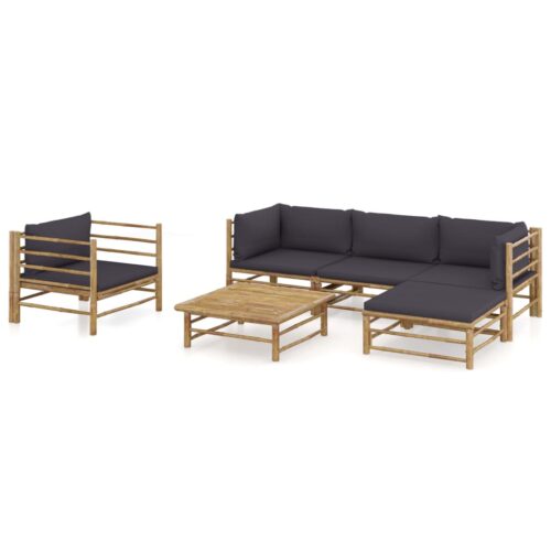 6-Piece Garden Lounge Set with Dark Grey Cushions Bamboo Outdoor Patio Furniture - Image 2