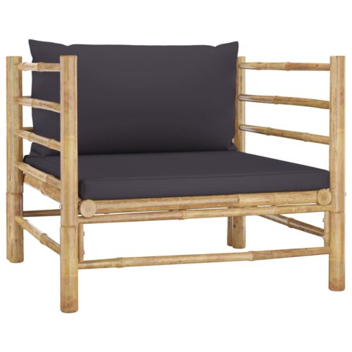6-Piece Garden Lounge Set with Dark Grey Cushions Bamboo Outdoor Patio Furniture - Image 6